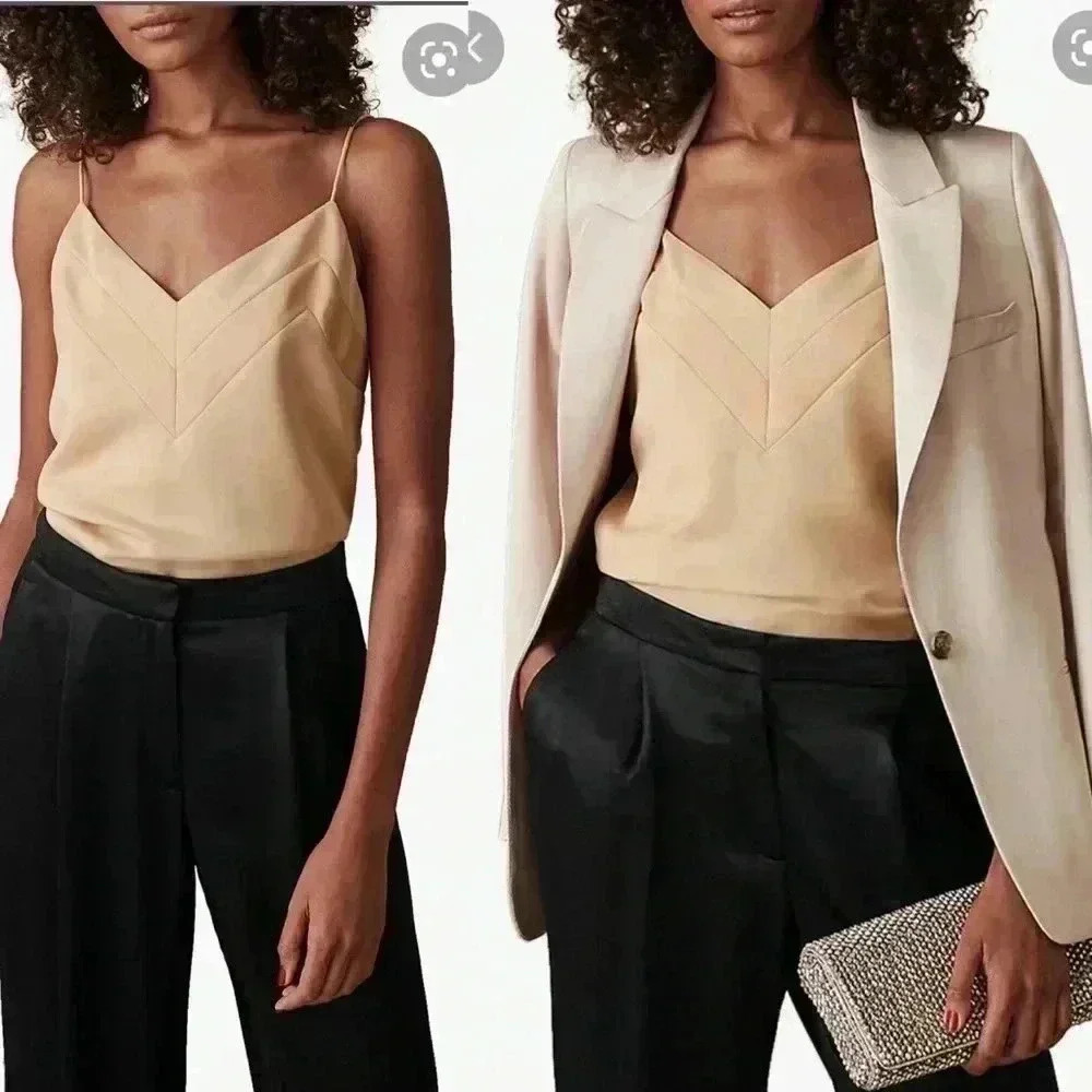❤️BNWT REISS Women’s Bethan V- neck Camisole in Champagne size US 4 - Picture 2 of 6
